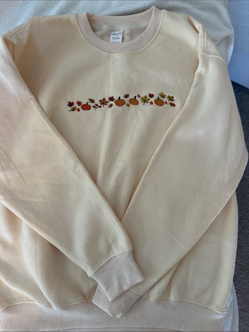 Cream Embroidered Pumpkin Fall Sweatshirt - Women's Sweater